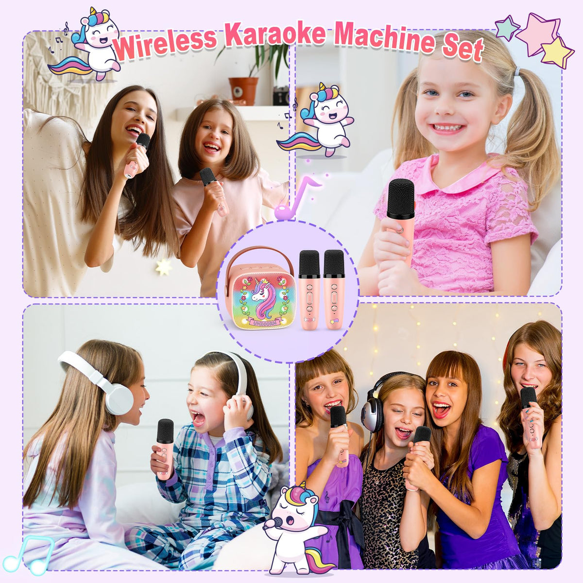 Mini Karaoke Machine for Kids, Exssary 3 4 5 6 7 8-12 Year Old Girl Gifts Portable Bluetooth Speaker with 2 Wireless Microphone Unicorn Toys Christmas Birthday Gifts for Girls Kids Teens (Pink) 🍁 All In One Marketplace Canada
