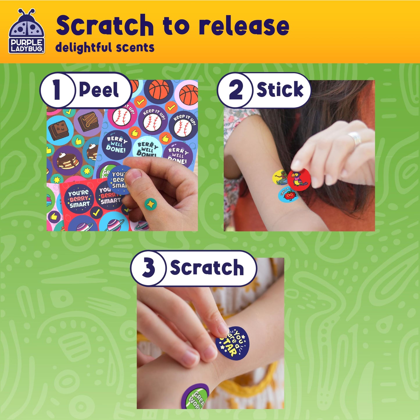 PURPLE LADYBUG 1260 Scratch and Sniff Stickers for Kids - Reward & Motivational Stickers - Smelly Stickers Teacher Must Haves for Classroom Essentials