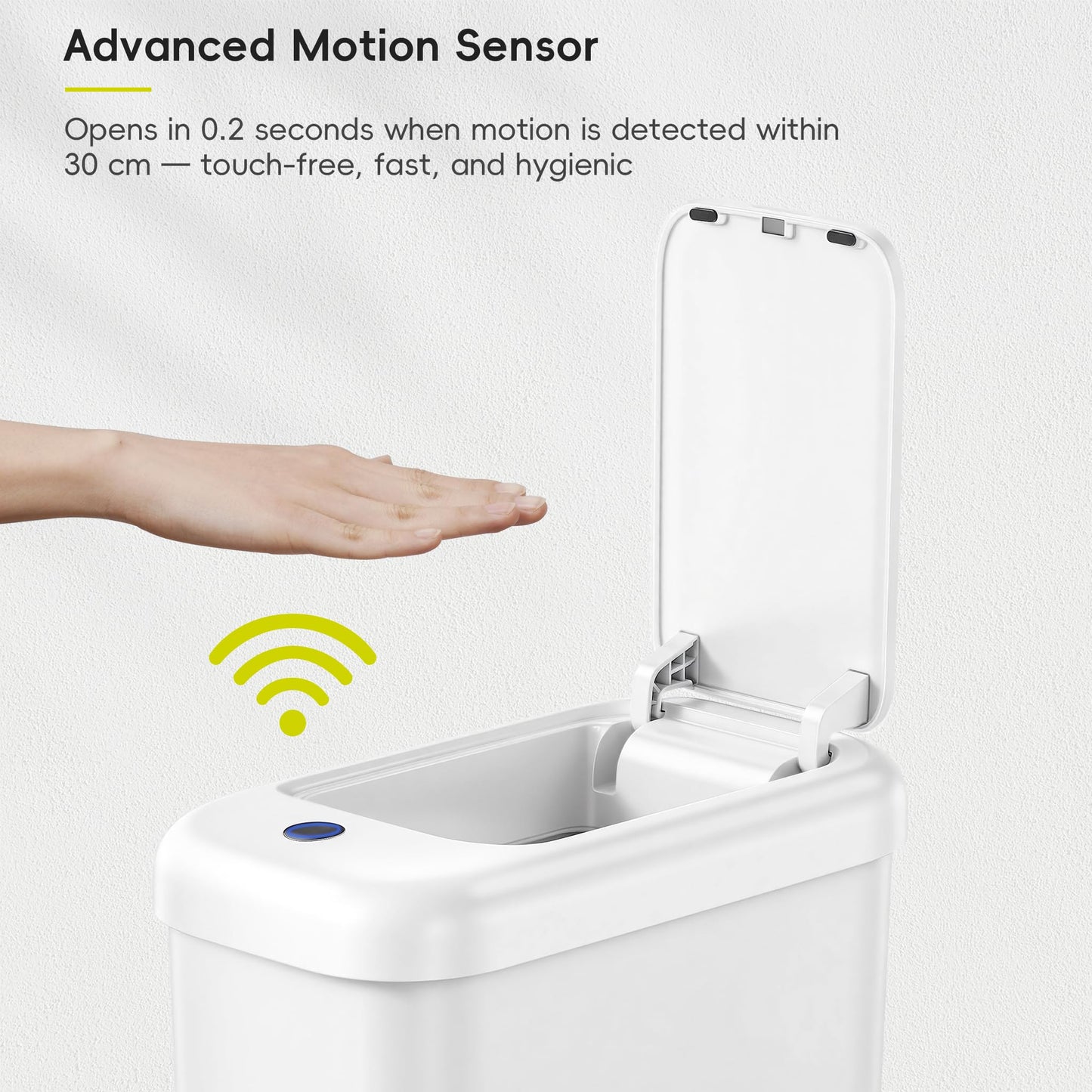 EKO Automatic Bathroom Trash Can with Lid, 2.6 Gallon Slim Touchless Garbage Can, Waterproof Motion Sensor Trash Bin for Bathroom, Office, Kitchen, White EKO