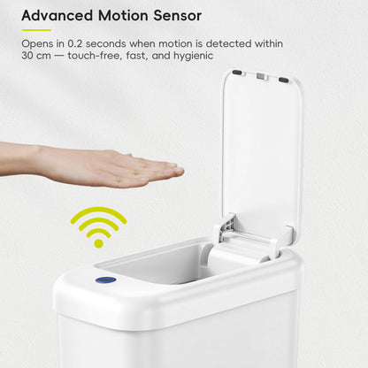 EKO Automatic Bathroom Trash Can with Lid, 2.6 Gallon Slim Touchless Garbage Can, Waterproof Motion Sensor Trash Bin for Bathroom, Office, Kitchen, White EKO