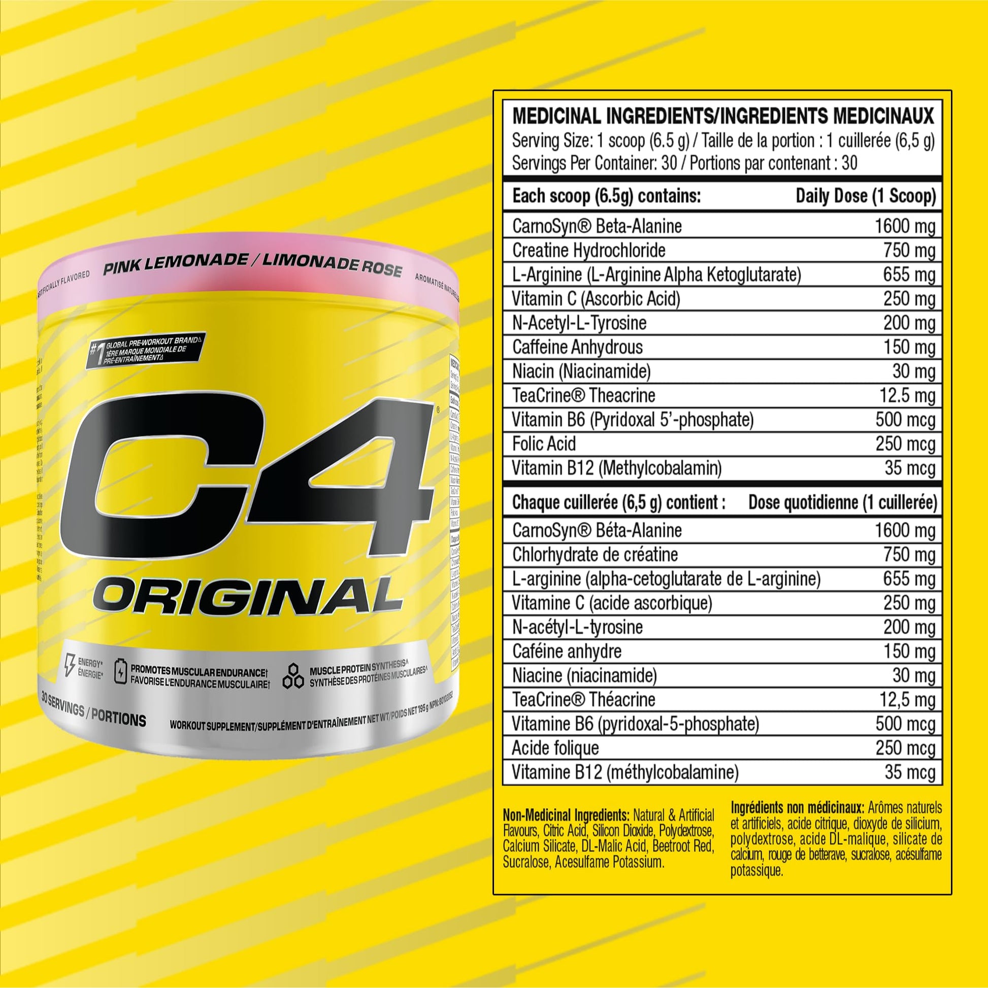 Cellucor C4 Original Pre Workout Powder - Sugar Free Preworkout Energy for Men & Women - 150mg Caffeine, Beta Alanine, Creatine - Pink Lemonade, 30 Servings Cellucor