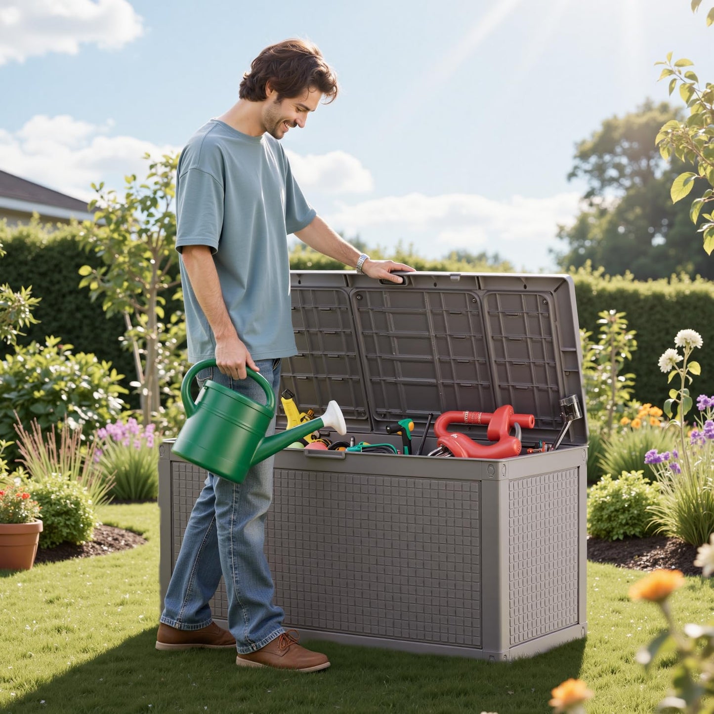 VEVOR Outdoor Storage Box, 100 Gallon Resin Deck Box, Backyard Outside Toy and Towel Storage Cabinet Waterproof, for Patio Furniture Cushions, Garden Tools, Pool Supplies & Package Delivery 🍁 All In One Marketplace Canada