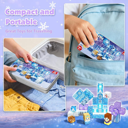Transparent Light Up Magnetic Blocks - 45PCS Travel Toys for Kids Ages 4 5 6 7+ Magnetic Tin Box Magnet Building Princess Blue Snow Castle Build STEM Learning Toys Christmas Birthday Girls Toddlers 3+ 🍁 All In One Marketplace Canada