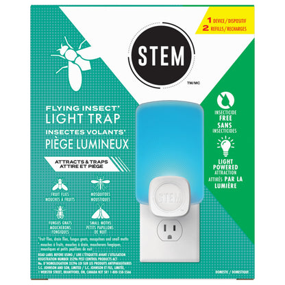 STEM Flying Insect Light Trap Kit, Fruit Fly Trap for Indoor Use, Effective Insect Control for Home, Drain Fly & Fungus Gnat Control, Insecticide-Free Plug-in Device, 1 Device + 2 Cartridges - Available at All In One Marketplace Canada