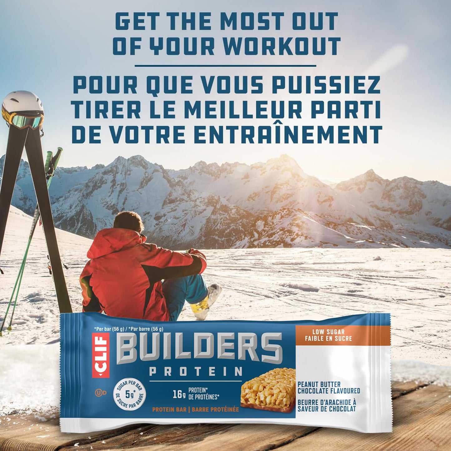 Clif Builders Low Sugar Protein Bar Peanut Butter Chocolate Flavour 12 Bars BUILDERS