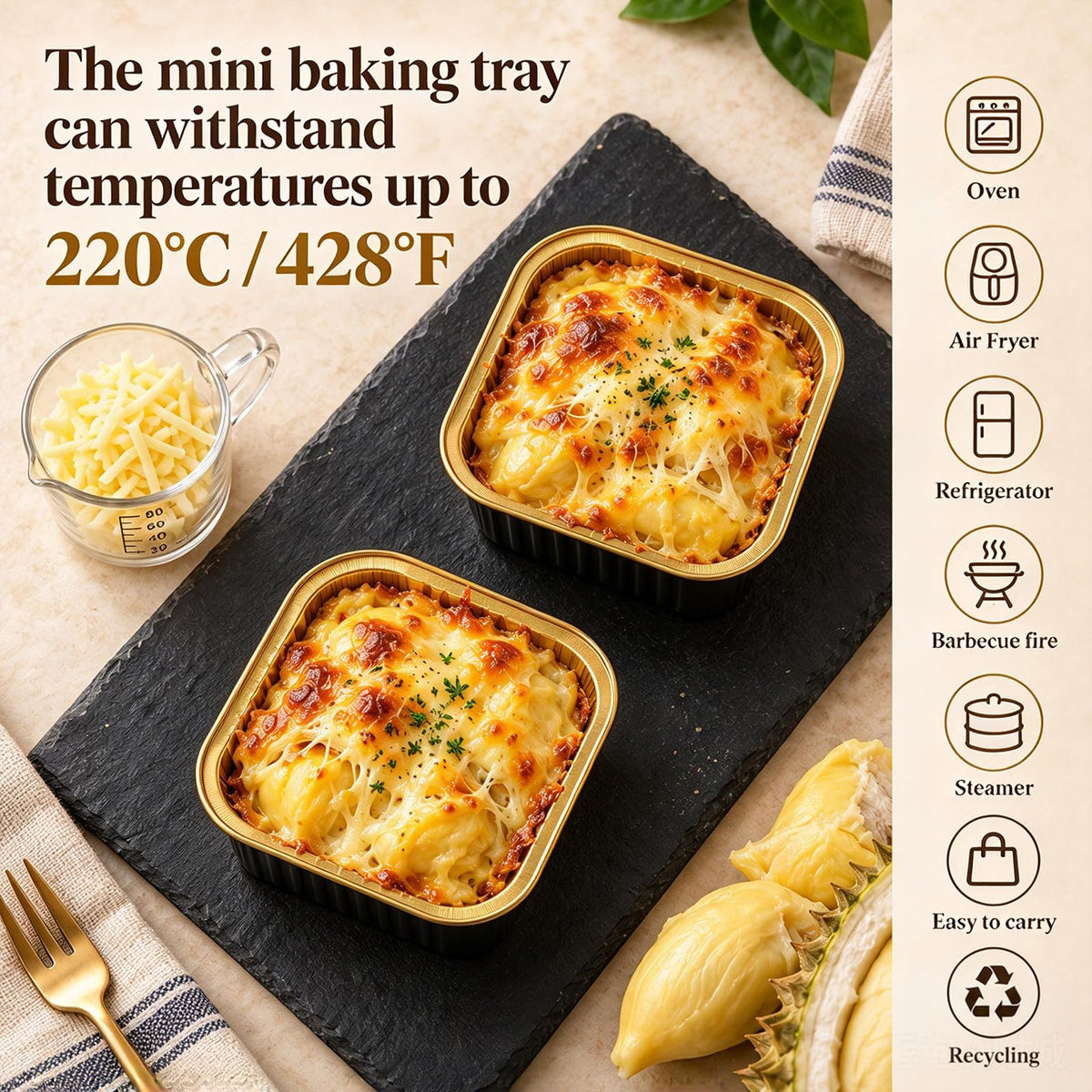 ZEAYEA 100 Pieces Aluminum Foil Baking Cups with Lids, 5.7 oz Disposable Ramekins Cupcake Containers, Square Cupcake Muffin Liners Cups for Party Mother's Day Wedding Christmas Birthday 🍁 All In One Marketplace Canada