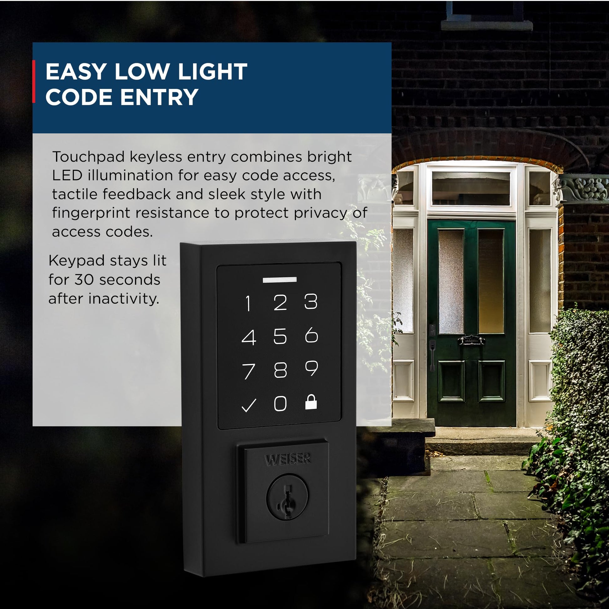 Weiser SmartCode Matte Black Keyless Entry Door Lock/Deadbolt Lock, 10-Button Touchpad Door Lock with Backlit Keypad, Up to 50 User Codes, Electronic Door Locks for Front Door, Modern Home Décor Weiser
