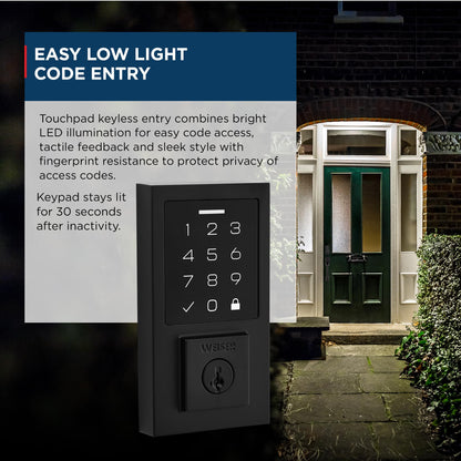 Weiser SmartCode Matte Black Keyless Entry Door Lock/Deadbolt Lock, 10-Button Touchpad Door Lock with Backlit Keypad, Up to 50 User Codes, Electronic Door Locks for Front Door, Modern Home Décor Weiser