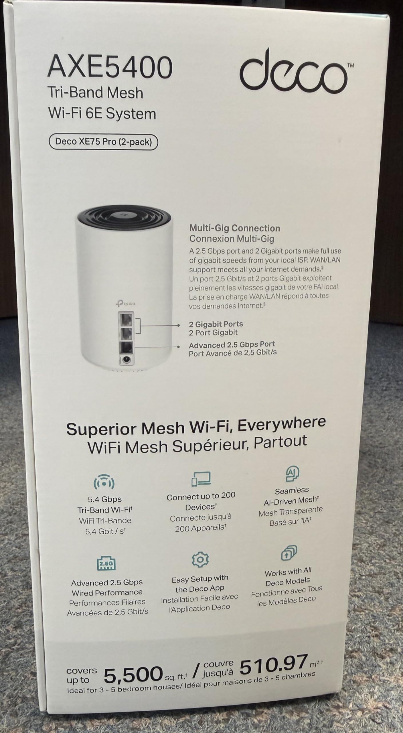TP-Link Deco AXE5400 Tri-Band WiFi 6E Mesh System(Deco XE75 Pro) - 2.5G WAN/LAN Port, Covers up to 5500 Sq.Ft, Replaces WiFi Router and Extender, AI-Driven Mesh, New 6GHz Band, 2-Pack 🍁 All In One Marketplace Canada