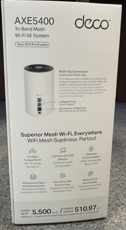 TP-Link Deco AXE5400 Tri-Band WiFi 6E Mesh System(Deco XE75 Pro) - 2.5G WAN/LAN Port, Covers up to 5500 Sq.Ft, Replaces WiFi Router and Extender, AI-Driven Mesh, New 6GHz Band, 2-Pack 🍁 All In One Marketplace Canada