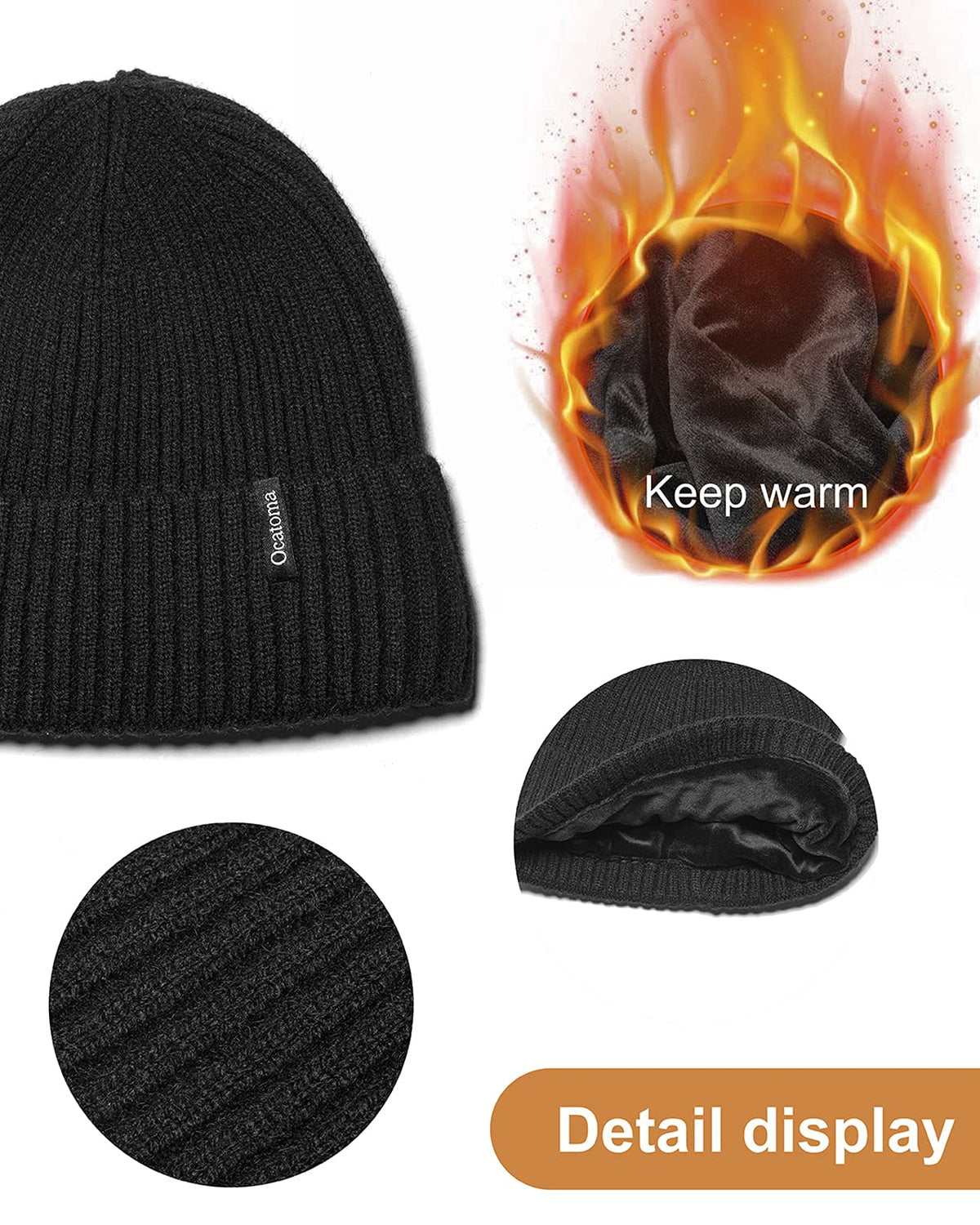 Ocatoma Beanie Hat for Men Women Warm Winter Knit Cuffed Beanie Soft Warm Ski Hats Toque Unisex Gifts for Men Women (Black) 🍁 All In One Marketplace Canada