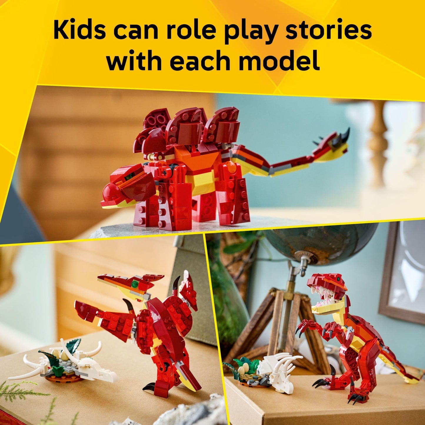LEGO Creator 3 in 1 Fierce Dinosaur Building Toy for Boys & Girls, Ages 8+ - Kids Build 1 of 3 Prehistoric Animal Figures - Gift Idea for Birthdays - 31379