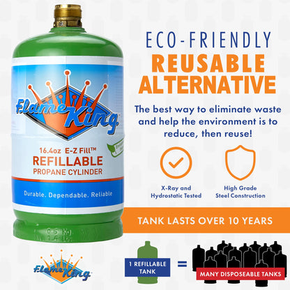 Flame King Refillable 1LB Empty Propane Cylinder Tank - Reusable - Safe and Legal Refill Option - DOT Compliant-16.4 oz (2-Pack), Green (YSN164-2) Flame King