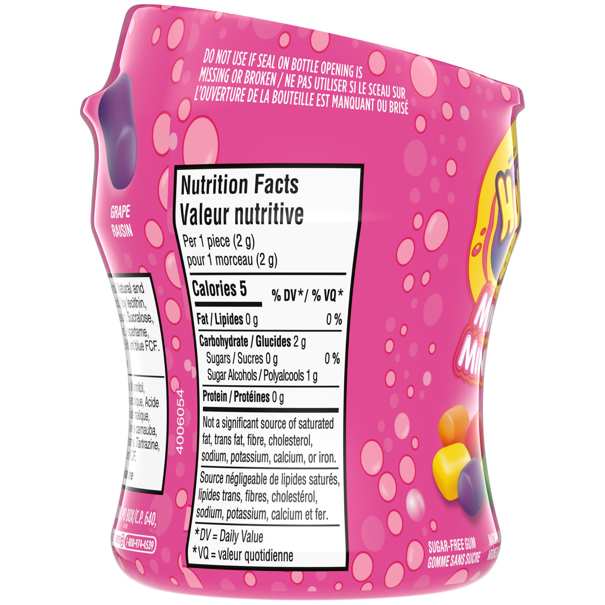 HUBBA BUBBA Minis, SKITTLES Flavoured, Sugar-Free Bubble Gum Resealable Bottle, 40 pieces, 6 Packs