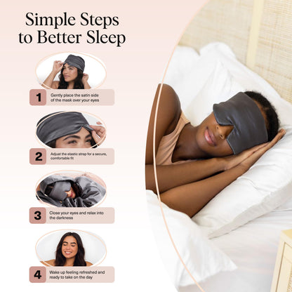 Kitsch Satin Sleep Mask - Eye Masks for Sleep, Softer Than Silk Satin Sleeping Mask Blindfold and Sleep Masks for Women and Men, Eye Care Travel Essentials - Charcoal Black - Available at All In One Marketplace Canada