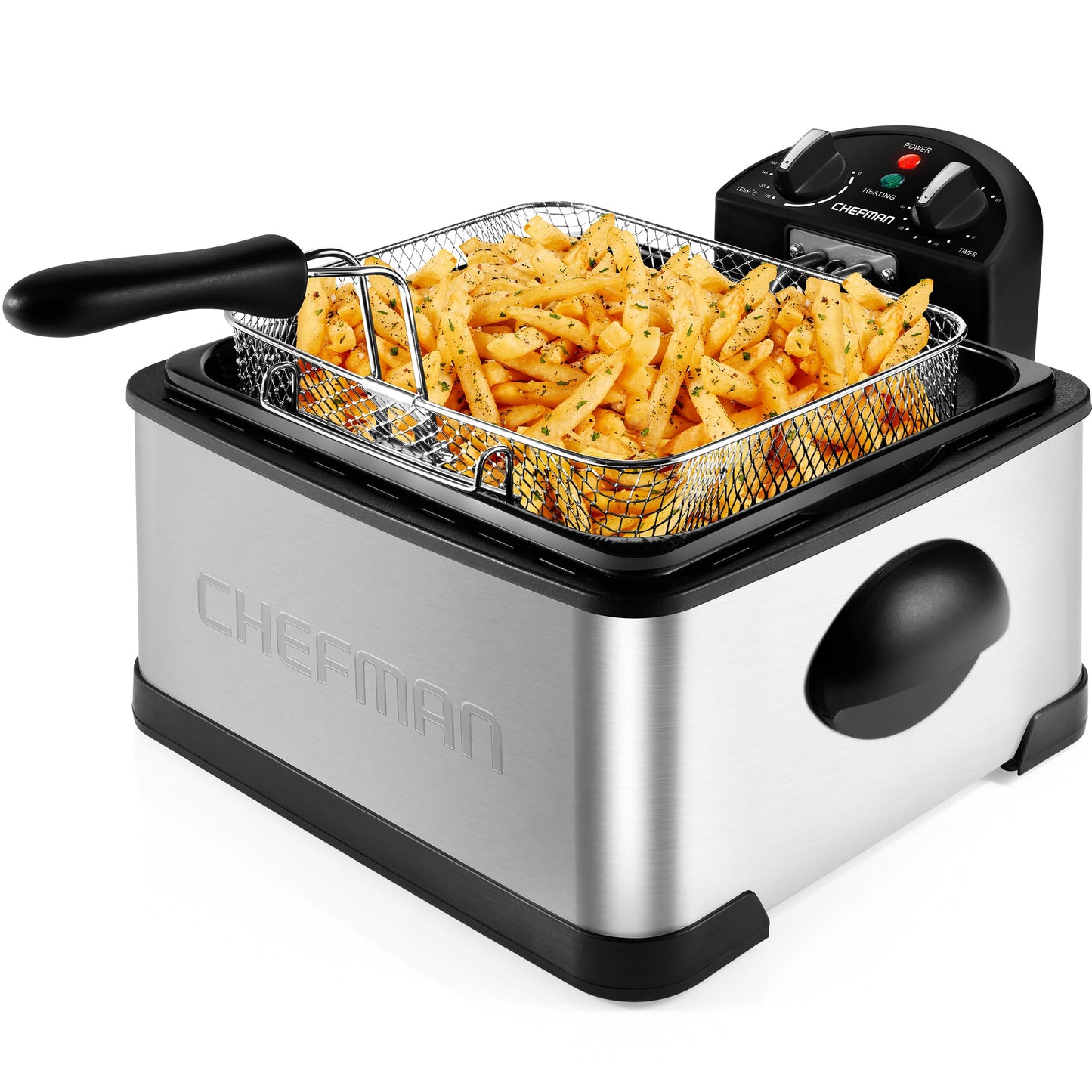 Chefman 4.3 Liter Deep Fryer with Basket for Home Use, XL Jumbo Size Fry Basket Strainer, Adjustable Temperature & Timer Fish Fryer, Chicken Fryer, French Fry Maker, Gifts for Cooks, Stainless Steel - Available at All In One Marketplace Canada
