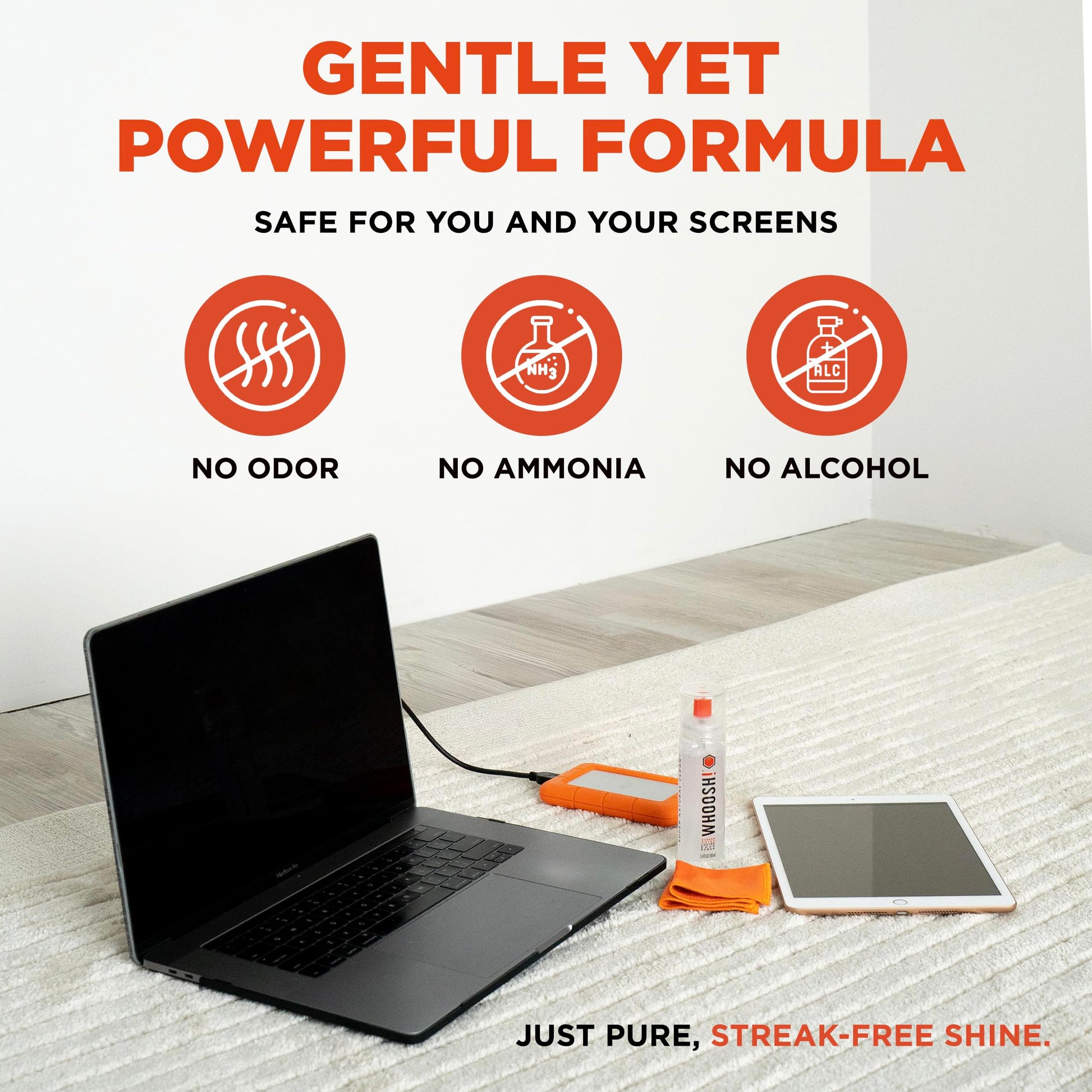WHOOSH! Screen Shine Duo – Safe & Streak Free Electronics Cleaner for TV, OLED, MacBook, Laptop, Monitor and Car – Eyeglass Cleaner with 100ml + 8ml Bottles and 2 Microfiber Cloths 15x15 cm