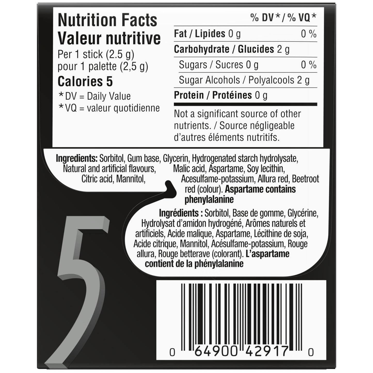 5 Gum Strawberry-Flood Flavoured Sugar Free Chewing Gum, 15 Sticks, 10 Packs - Available at All In One Marketplace Canada