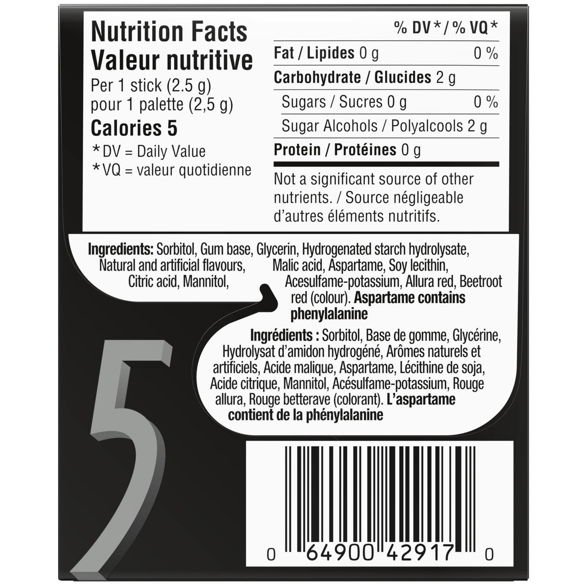 5 Gum Strawberry-Flood Flavoured Sugar Free Chewing Gum, 15 Sticks, 10 Packs - Available at All In One Marketplace Canada