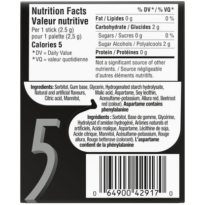 5 Gum Strawberry-Flood Flavoured Sugar Free Chewing Gum, 15 Sticks, 10 Packs - Available at All In One Marketplace Canada