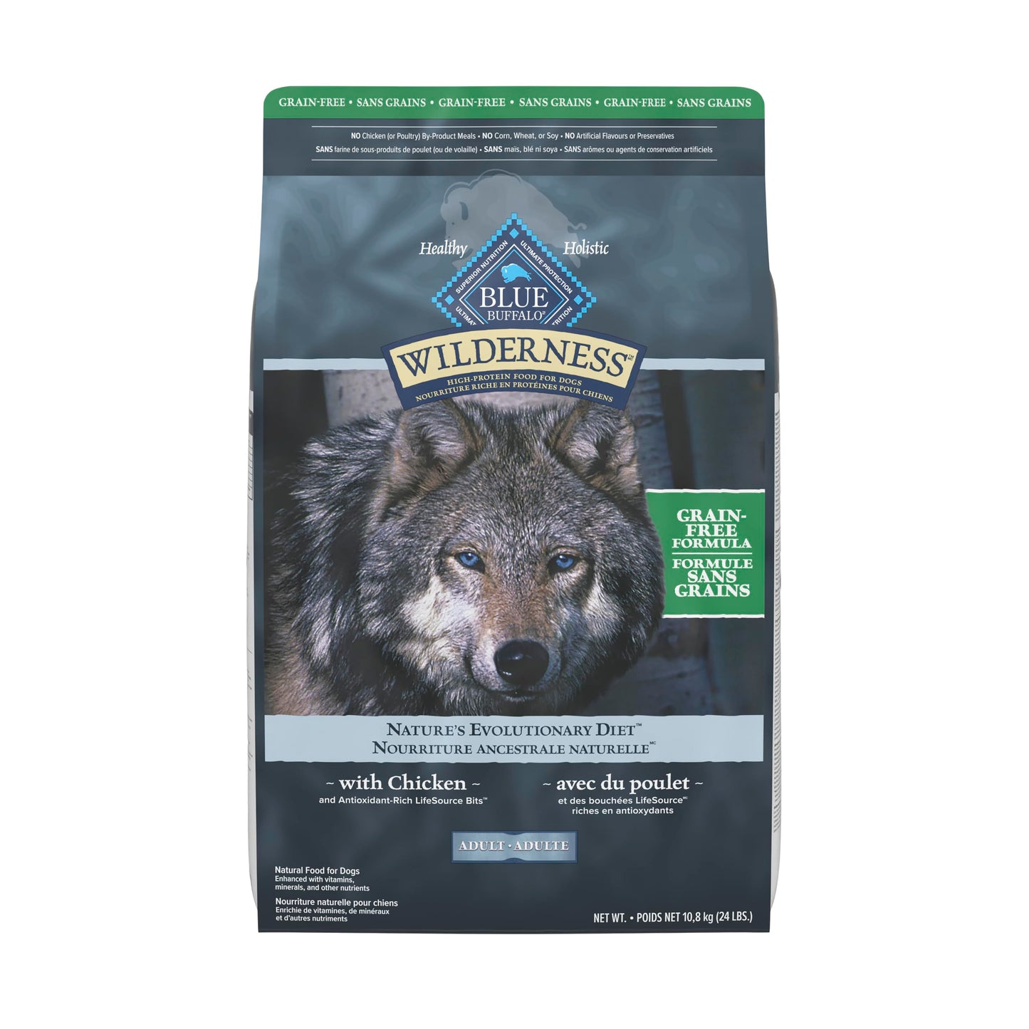 Blue Buffalo Wilderness with Chicken High-Protein Grain-Free Adult Dry Dog Food, 34g Protein, Supports Immunity with Antioxidant-Rich LifeSource Bits, Promotes Healthy Muscle Development, 24 lbs. 🍁 All In One Marketplace Canada