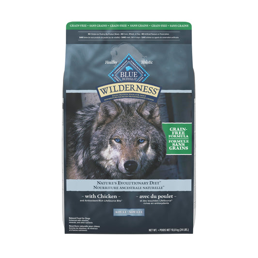 Blue Buffalo Wilderness with Chicken High-Protein Grain-Free Adult Dry Dog Food, 34g Protein, Supports Immunity with Antioxidant-Rich LifeSource Bits, Promotes Healthy Muscle Development, 24 lbs. 🍁 All In One Marketplace Canada
