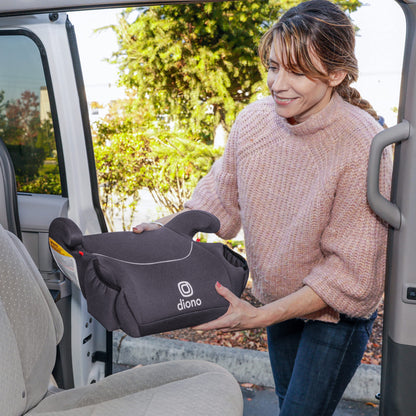 Diono Solana 2022, No Latch, Single Backless Booster Car Seat, Lightweight, Machine Washable Covers, Cup Holders, Black
