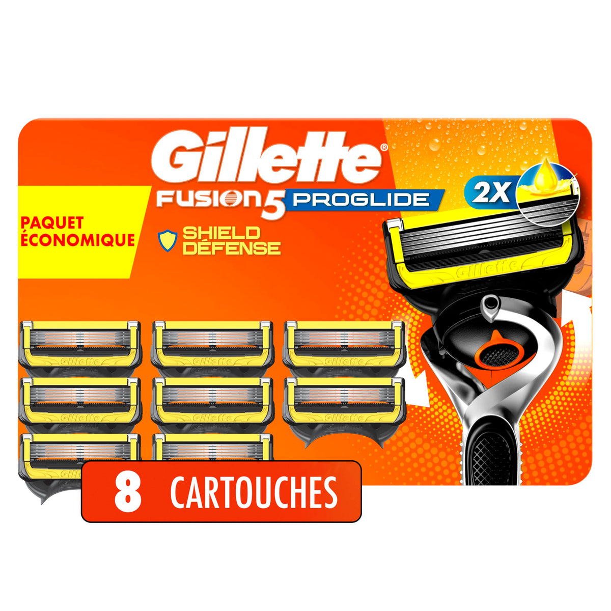 Gillette Fusion5 ProGlide Shield Razor Refills for Men, 8 Razor Blade Refills for FlexBall Razor Handle, 2x Lubrication, Precision Trimmer for Men, 1 Pack (Count of 8)