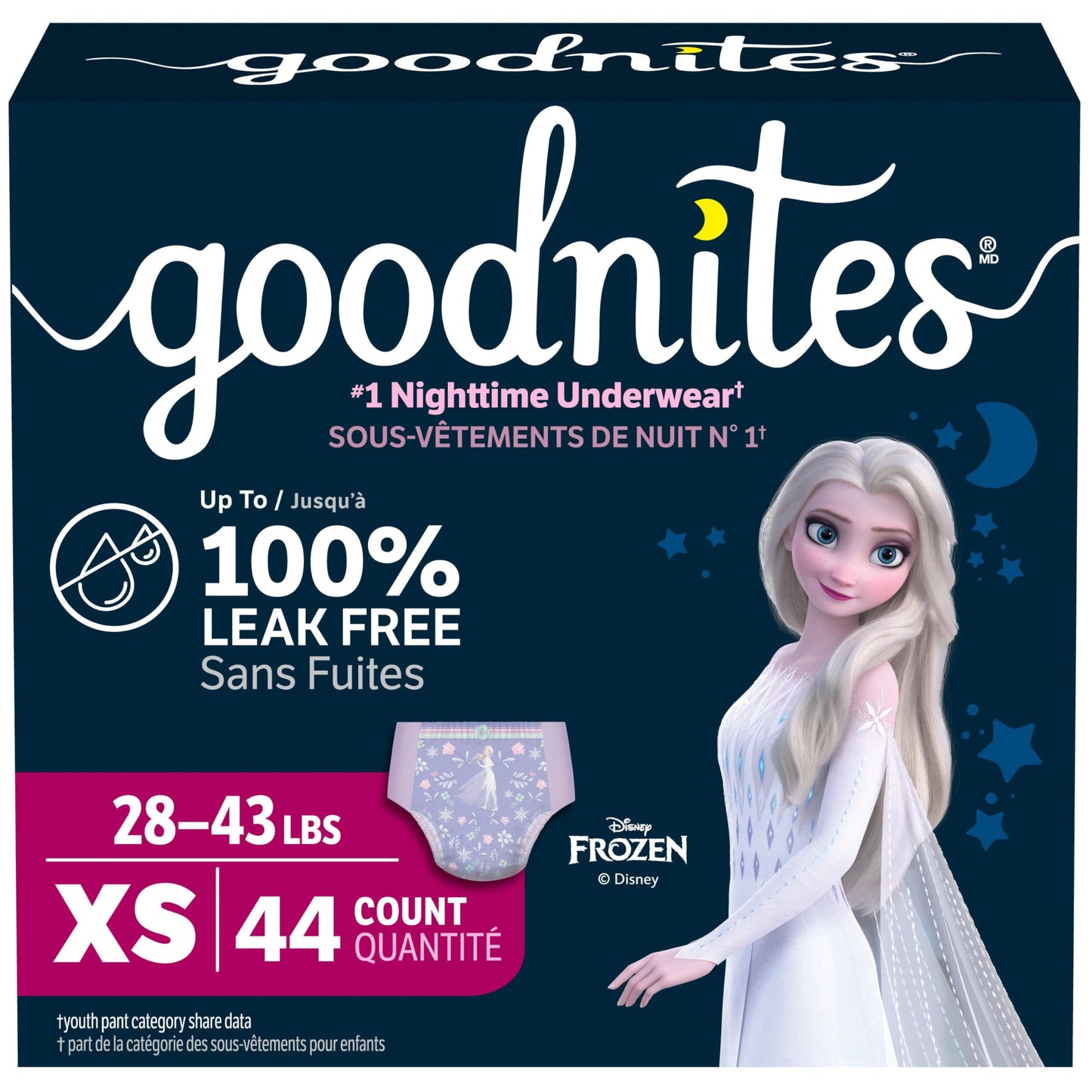 Huggies Goodnites Training Pants, Girls Bedwetting NightTime Underwear, Size XS, 28-43 lbs, 44 Count, Giga Pack