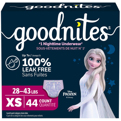 Huggies Goodnites Training Pants, Girls Bedwetting NightTime Underwear, Size XS, 28-43 lbs, 44 Count, Giga Pack