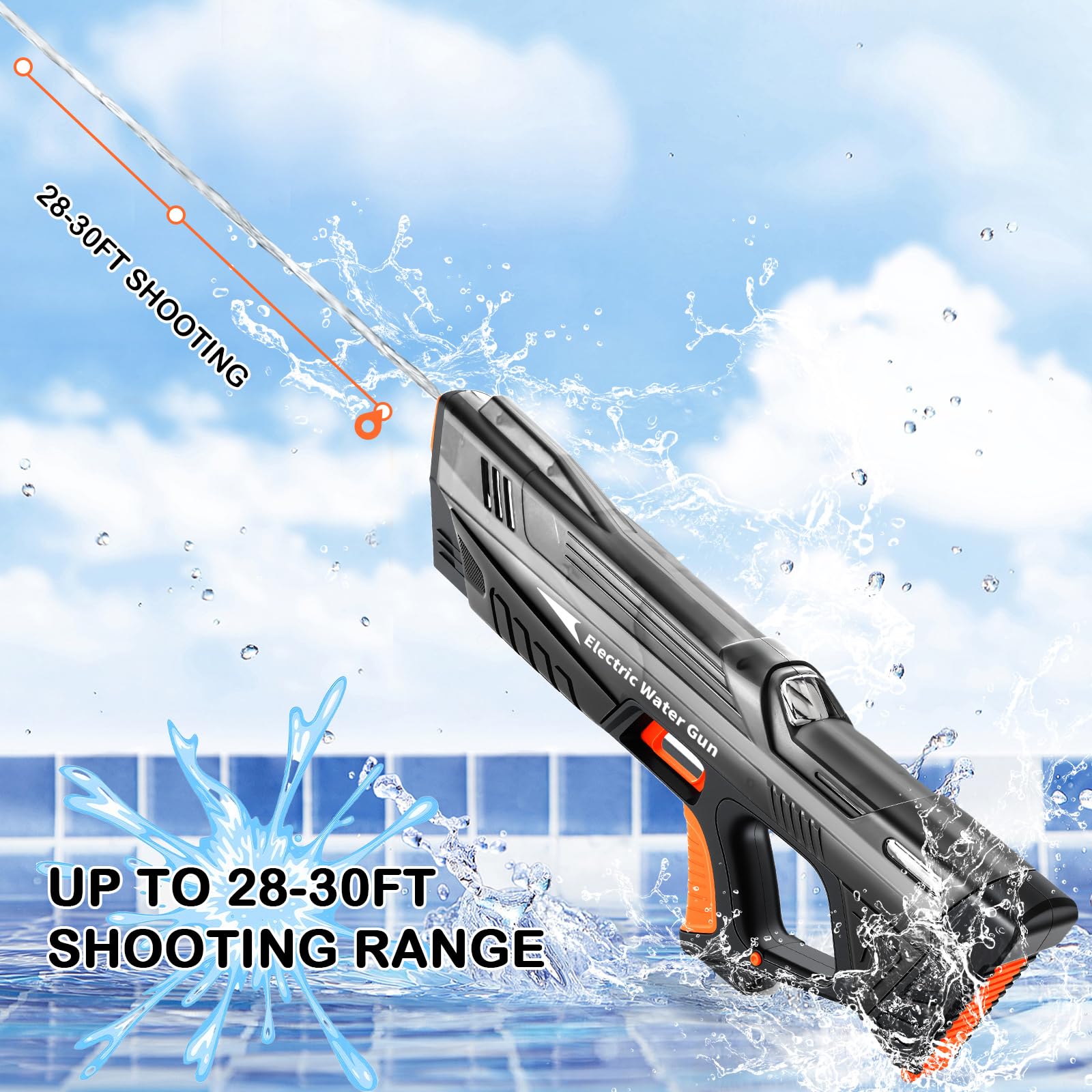 2Packs Electric Water Gun for Kids & Adults, Automatic Fill Up, Powerful Squirt Guns with 28-32 FT Long Range, Summer Outdoor Pool Beach Water Pistol/Blaster Toys