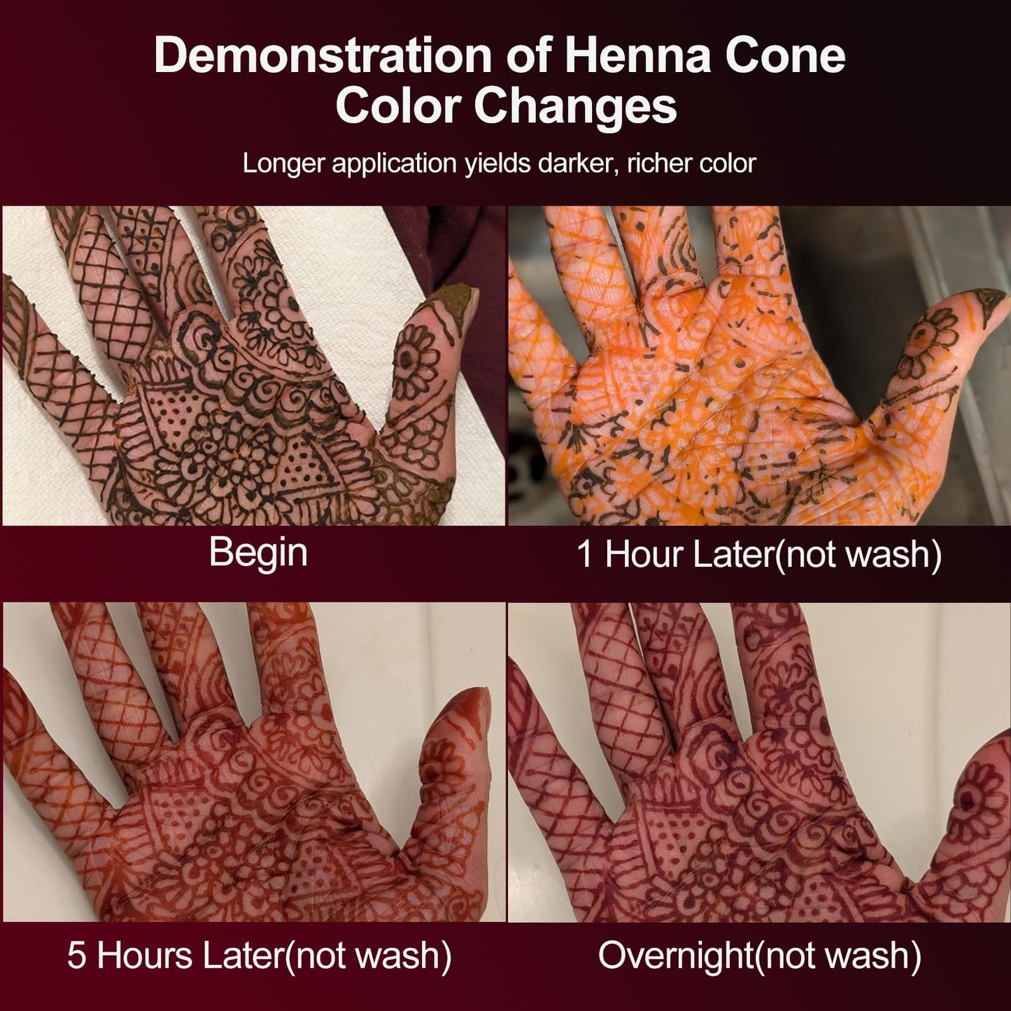 4 Pack Natural Mehendi Cone Henna Paste Temporary Tattoo Paste with 8pcs Tattoo Stencils| Each cone 25 grams | Indian Body Art Painting Drawing Tattoos Freckles (Reddish Brown Color)