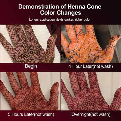 4 Pack Natural Mehendi Cone Henna Paste Temporary Tattoo Paste with 8pcs Tattoo Stencils| Each cone 25 grams | Indian Body Art Painting Drawing Tattoos Freckles (Reddish Brown Color)