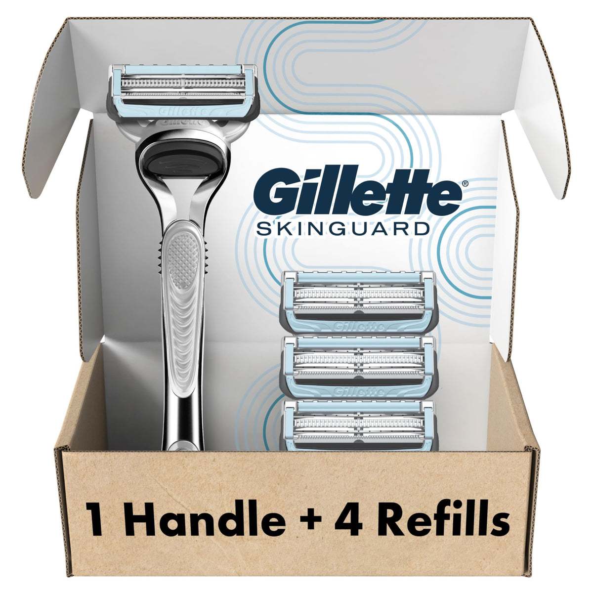Gillette SkinGuard Men's Razor With Handle + 4 Blade Refills