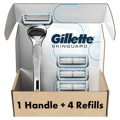 Gillette SkinGuard Men's Razor With Handle + 4 Blade Refills