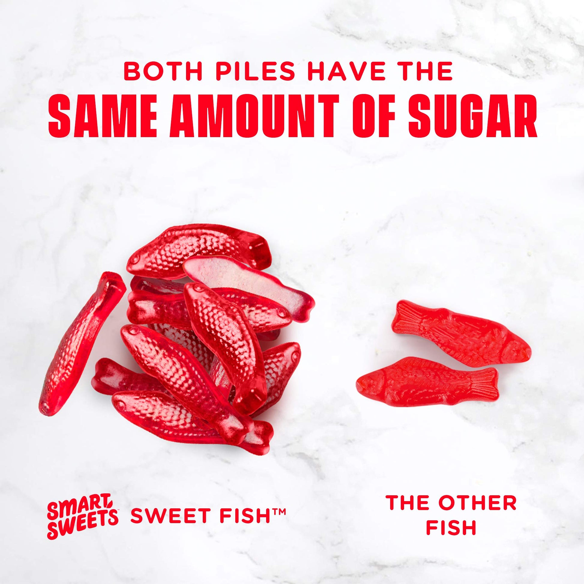 SmartSweets Sweet Fish Gummy Candy - Low Sugar, Stevia Sweetened, 12 Pack (50g each)
