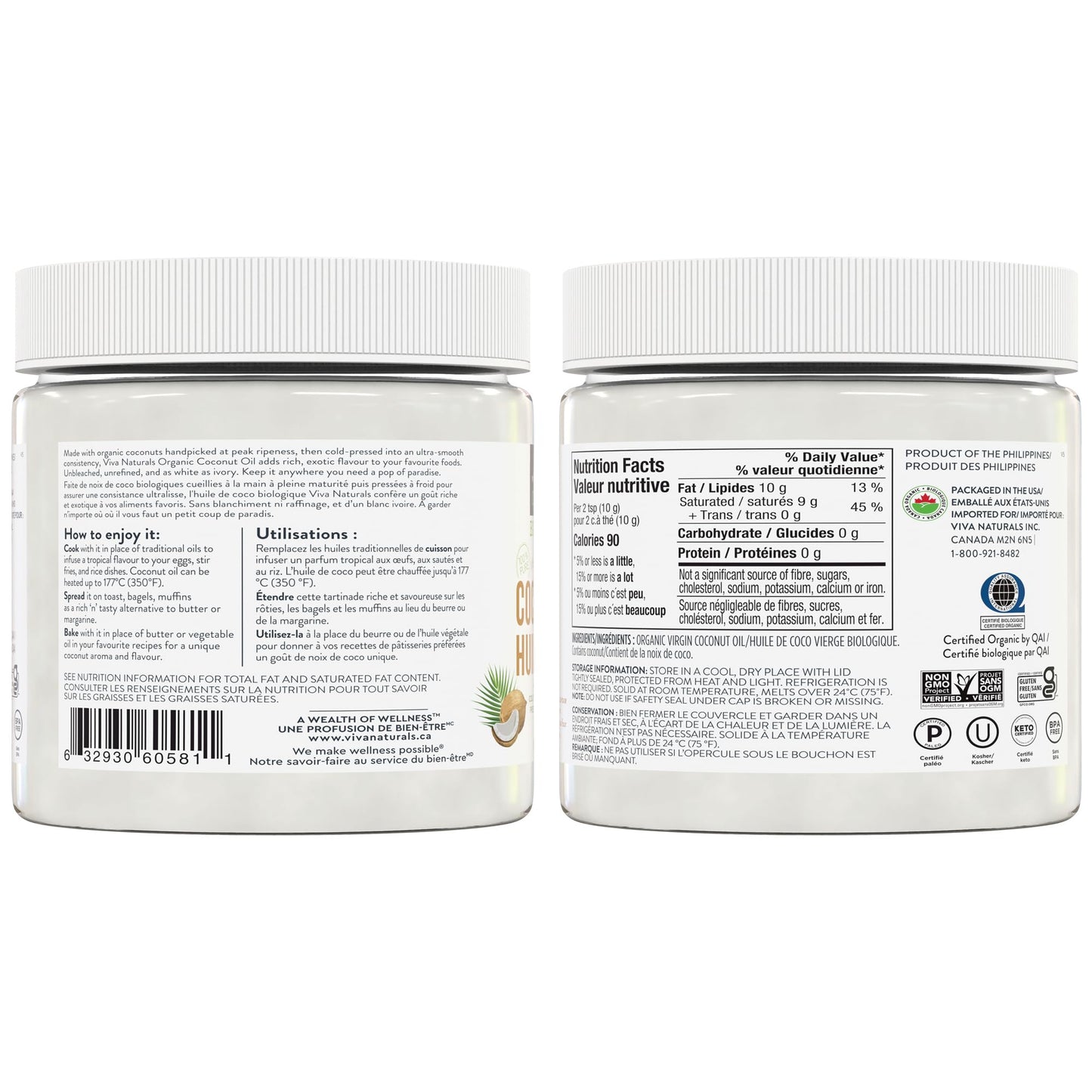 Viva Naturals Organic Virgin Coconut Oil,16 fl oz (473 mL) – Coconut Oil for Hair, Skin, Cooking & Baking – Cold-Pressed, Unrefined & Non-GMO – Keto & Paleo Certified – BPA-Free Jar 🍁 All In One Marketplace Canada