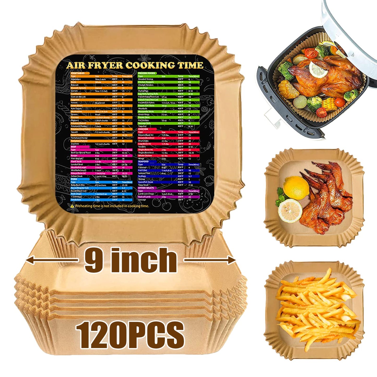 Air Fryer Liners, Airfryer Liners Disposable Square 9 Inch for 5-8QT Basket, Parchment Paper for Air Fryer Non-Stick Air Fryer Paper, Food Grade Air Fryer Parchment Paper Liners for Roasting Microwave - Available at All In One Marketplace Canada