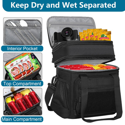 Tactical Lunch Box Cooler Bag - Expandable Insulated Lunch Bag for Men Daily - Large Lunchbox for Adults Work Shifts Outdoor Trips Black 16L - Available at All In One Marketplace Canada