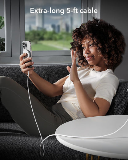 ESR Wireless Charger 15W with MagSafe, Compatible with iPhone 17/16/15/14/13/12 Series, MagSafe Accessories, Strong Magnetic Lock, Durable TPE Cable, 2 Pack, Silver 🍁 All In One Marketplace Canada