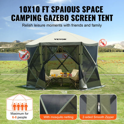 VEVOR Pop Up Gazebo Tent, Pop-Up Screen Tent 6 Sided Canopy Sun Shelter with 6 Removable Privacy Wind Cloths & Mesh Windows, 10x10FT Quick Set Screen with Mosquito Netting, Army Green 🍁 All In One Marketplace Canada