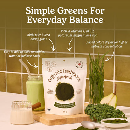 Organic Traditions Barley Grass Juice Powder, Daily Greens Formula, 5.3oz
