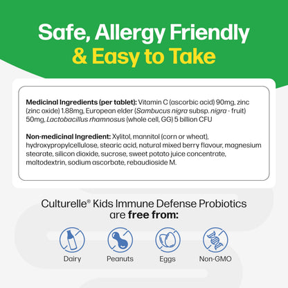 Culturelle Kids Immune Defense, Probiotic + Elderberry, Vitamin C and Zinc, Immune Support for Kids, Mixed Berry Chewables, 30 count - Available at All In One Marketplace Canada