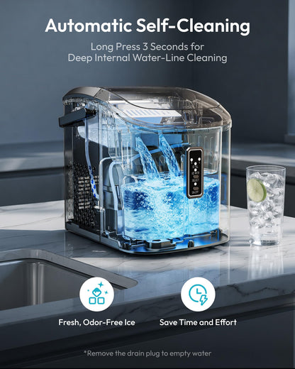 EUHOMY Ice Maker Countertop, 9 Cubes Ready in 6 Mins, 26lbs/24H, Self-Cleaning, Portable Ice Maker Machine with Carry Handle, Basket and Scoop, 2 Sizes of Bullet Ice for Home, Kitchen, Office - Available at All In One Marketplace Canada