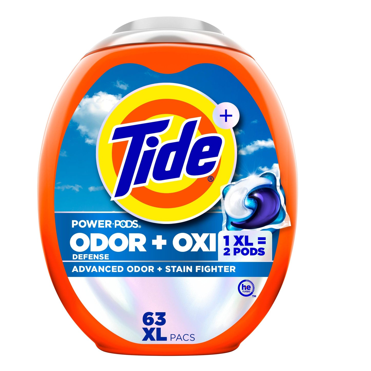 Tide Odour + Oxi Laundry Detergent Pacs, Original Scent, Advanced Odour + Stain Fighter, laudry soap washing detergent pacs, 63 Count Tide