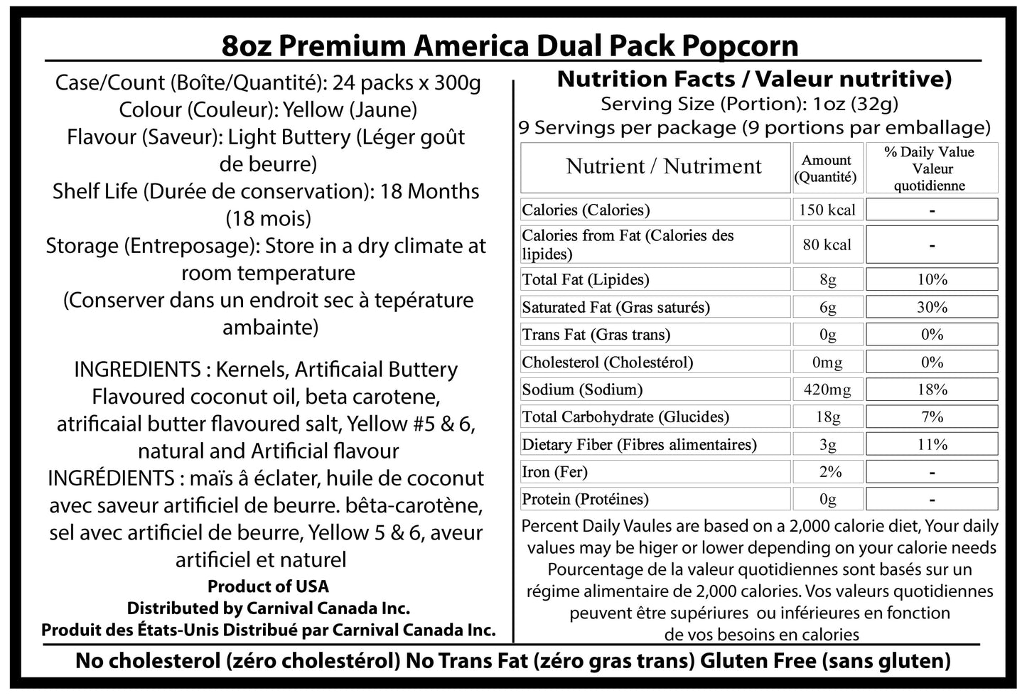 Premium America 8oz Theatre-Style Popcorn Kit - 24 Pre-Measured Butter Flavored Bags