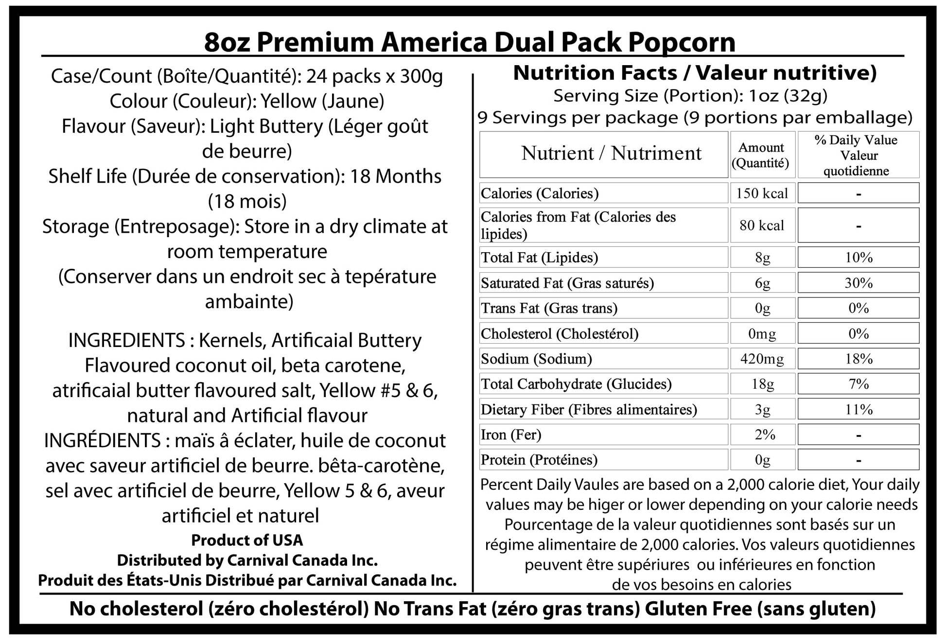 Premium America 8oz Theatre-Style Popcorn Kit - 24 Pre-Measured Butter Flavored Bags
