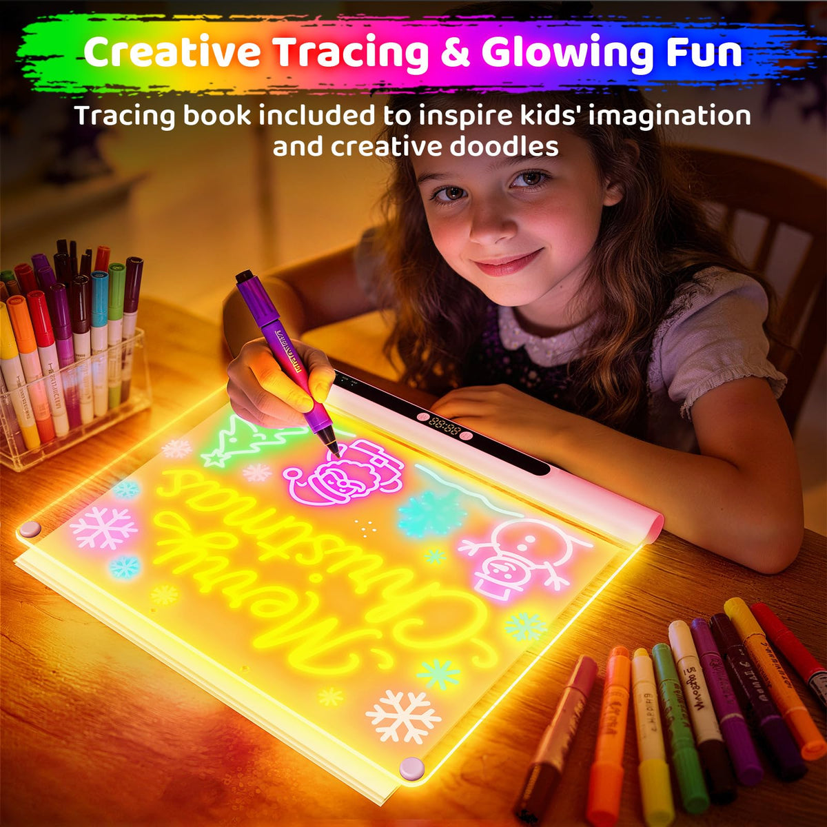 Geokay 16“ Rechargeable LED Drawing Board, 9-Color Light Modes with Timer 🍁 All In One Marketplace Canada