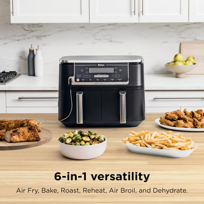 Ninja Foodi 10 QT 6-in-1 DualZone Smart XL Air Fryer, 2 Independent 5QT Baskets, Smart Cook Thermometer, Match Cook, Smart Finish, Air Fry, Roast, Bake, Dehydrate, Reheat, Grey, DZ550 - Available at All In One Marketplace Canada