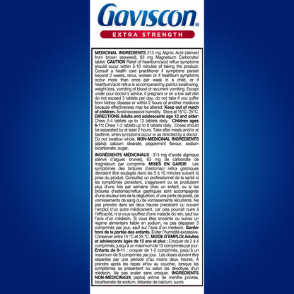Gaviscon Extra Strength Tablets - 120 Count - Chewable Foaming Antacid Tablets for Day and Night Heartburn Relief, Acid Reflux and GERD Relief, Cooling & Refreshing Peppermint - Free of Aluminum 🍁 All In One Marketplace Canada